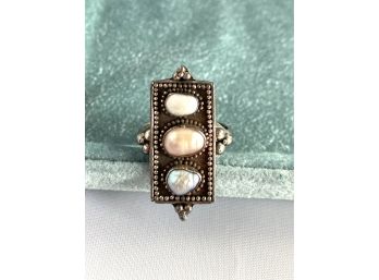 Gorgeous Middle Eastern Baroque Pearl Sterling Silver Ring