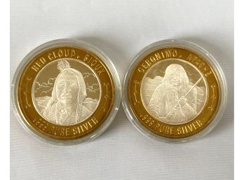 Geronimo, Apache & Red Cloud, Sioux .999 Pure Silver Commemorative Coins