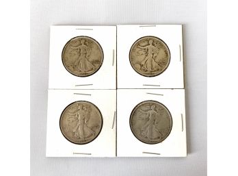 Collection Of Four Walking Liberty Half Dollar American Coins 1940s