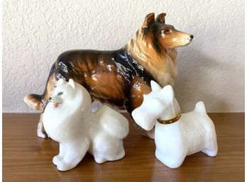 Collection Of Porcelain Dogs Including Collie, Spitz, & Westie