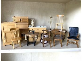 Thirteen Piece Dollhouse Furniture + Family Of Dolls