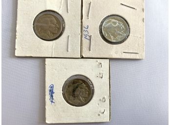 Collection Of Three 1930s Indian Head Nickels