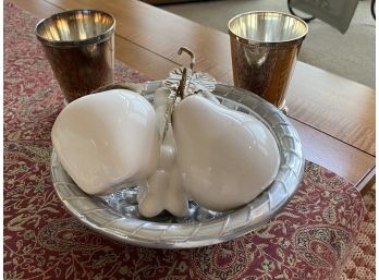 Wilton Fruit Bowl, Silver 'Julep' Goblets, & Decorative Porcelain Fruit