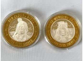 .999 Pure Silver Limited Edition Native American Series Coins Red Cloud, Sioux & Chief Medicine Crow
