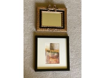 Group Of 2 Framed Art Pieces Including Gilt Mirror With Bow & Penny Baker 'Summer Storm' Oil Pastel