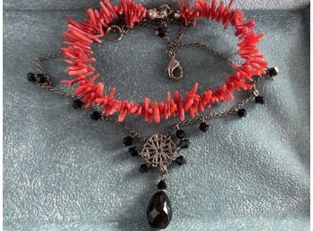Coral And Black Necklace