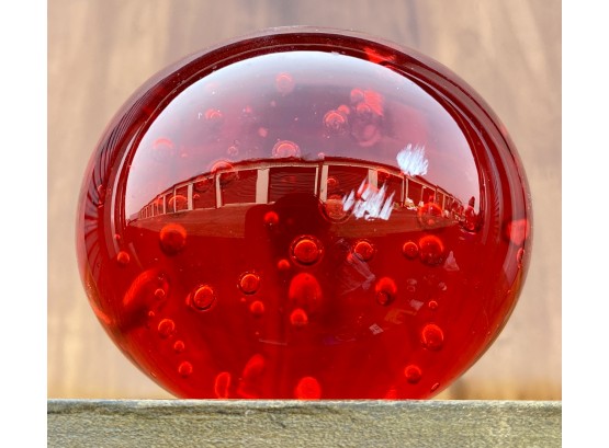 Red Paperweight With Controlled Bubbles