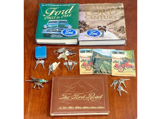 Wonderful Lot Of Ford Themed Items Including Model T Antique Key And Coffee Table Books