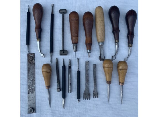 Vintage Leather And Other Miscellaneous Tools Including The Brand Osborne & Co.