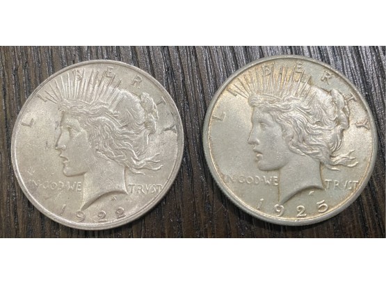 Lot Of 2 Liberty Silver Dollars 1922 And 1925