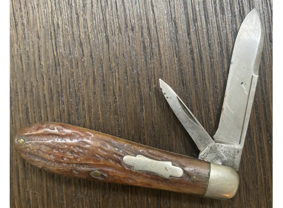 Vintage Csrved Bone Handle Jackson Pocket Knife
