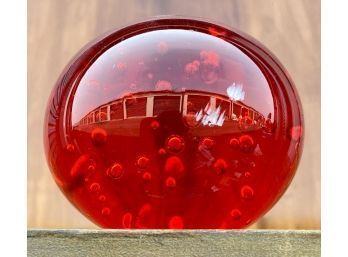 Red Paperweight With Controlled Bubbles