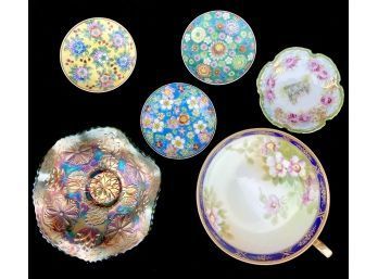 Collection Of China And Pretty Multi-colored Glass Bowl