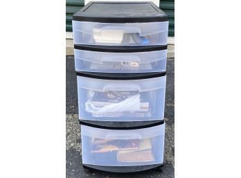 4 Drawer Sterilite Plastic Chest With Office Supplies