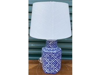 Beautiful Ceramic Lamp With Blue And White Pattern On Base