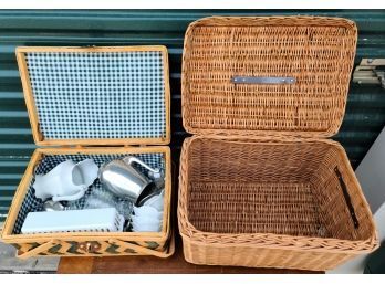 2 Wicker Baskets With Contents