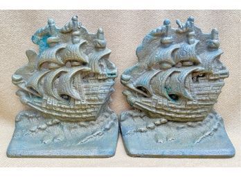 Two Brass Ship Bookends