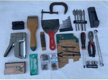 Miscellaneous Tools Including Nails, Wood Drill Bits And More