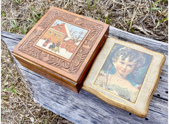 Two Vintage Wooden Jewelry Boxes