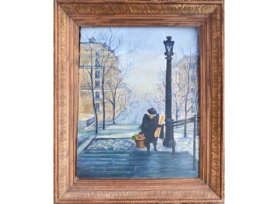 Mabel Kurtz Painting Of Lonely Man Carrying Groceries, (Frame Included But Not Attached!)