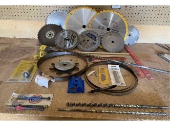 Large  Assortment Of Blades Incl. Circular Saw Blade, Box Cutter Blades, Pipe Cutters Also Includes Drill Bits