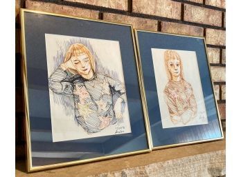 Two Matted And Framed Sketches From Asako, A Japanese Student