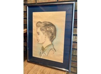 Charcoal And Pastel Sketch Of Young Boy, Over 60 Years Old
