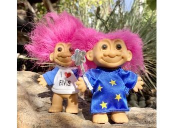 Two Russ Pink-haired Troll Dolls