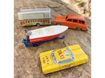 Lot Of Toy Cars Incl. Mobile Canteen By Lesney, And Tin Taxi Cab