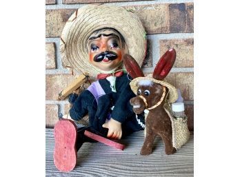 Vintage Mexican Puppet With Felted Burro