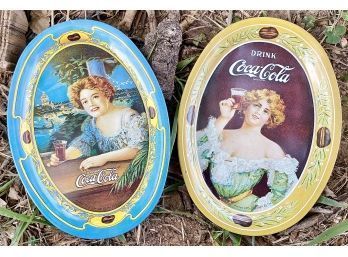 2 Oval Shaped Coca Cola Reproduction Trays