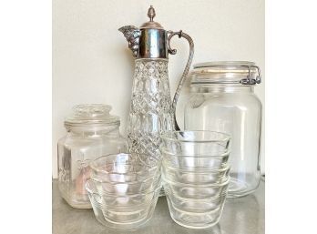 Lot Of Misc Glassware Including Pyrex Custard Dishes, And 'only Glass' Fv Made In Italy