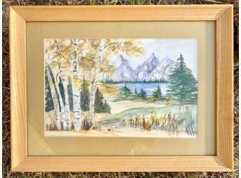 Mabel Kurtz Mountain By Lake Watercolor Signed Matted And Framed