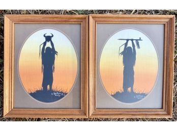 Two Signed Silhouetted Native American Paintings Ombre Sunset, 1991 Lyn Ross Bixby