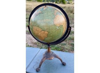 Gorgeous Vintage Globe With Sturdy Brass Bowed Legs