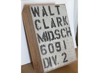 Vintage Wooden Box W 2 Handles And Logo Walt Clark