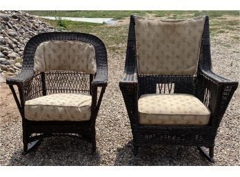 2 Antique Wicker Rocking Chairs W Cushions And Padding.
