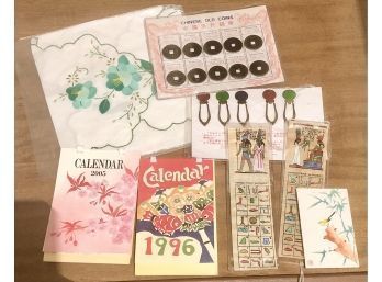 Misc Lot Incl . Chinese Old Coins And Bookmarks