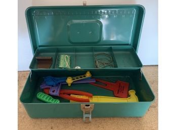 Fun Green Metal Toolbox W Kids Plastic Tools