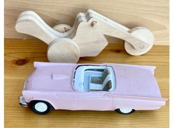 Wooden Motorcyle And Pink Plastic Thunderbird