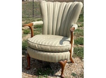 Vintage Chair. Light Green And Cream Colored W Hints Of Gold Upholstery