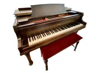 Baby Grand Wurlitzer Piano With Unique Carved Reeded Legs, And Carved Flower Accents, Over 50 Years Old