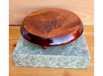 Lovely Wooden Japanese Stand With Engraved Rose Top, 7 Inches Wide