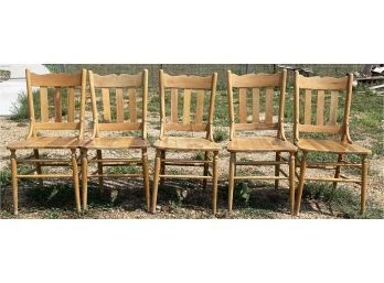 5 Light Stained Wooden Chairs.