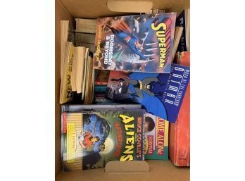 Box Of Books Including Superman, Batman, Saved By The Bell & More