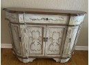 Painted Tuscan-Style Console Cabinet Table With Sage Green Hues & Wood Top