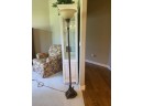 Torchiere Style Floor Lamp In Browns & Golds With Amber Shade & Acanthus Leaf Base