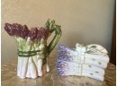 Fitz & Floyd Asparagus Creamer & Purple Asparagus Trinket Box