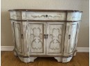 Painted Tuscan-Style Console Cabinet Table With Sage Green Hues & Wood Top