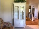 Beautiful Ethan Allen French Country Style Lighted Hutch With Beveled Glass & Fluted Columns